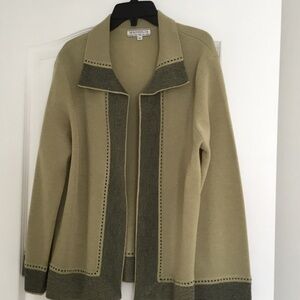 Magnolia Two-Tone Open Cardigan - Light Olive & Olive